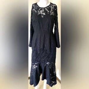 NWT Marchesa Black gorgeous Asymmetrical 
Sheath midi Dress. Linen /cotton.